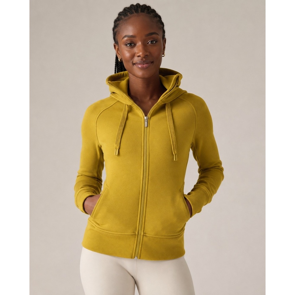Athleta Triumph Hoodie Mustard Yellow Full Zip Sweatshirt XS TP Thumbholes
